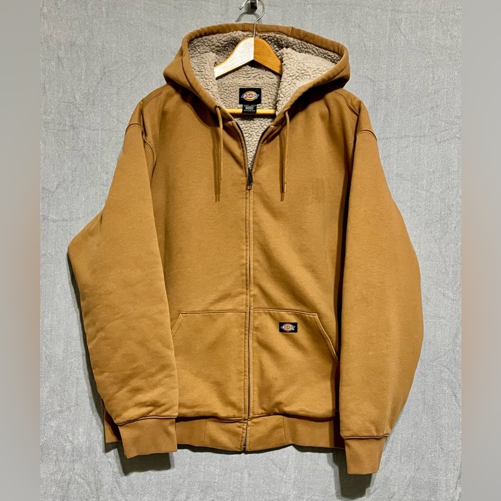 Dickies Workwear Men's Tan Zip-Up Fleece Sweater Jacket Sherpa Lined 2XL